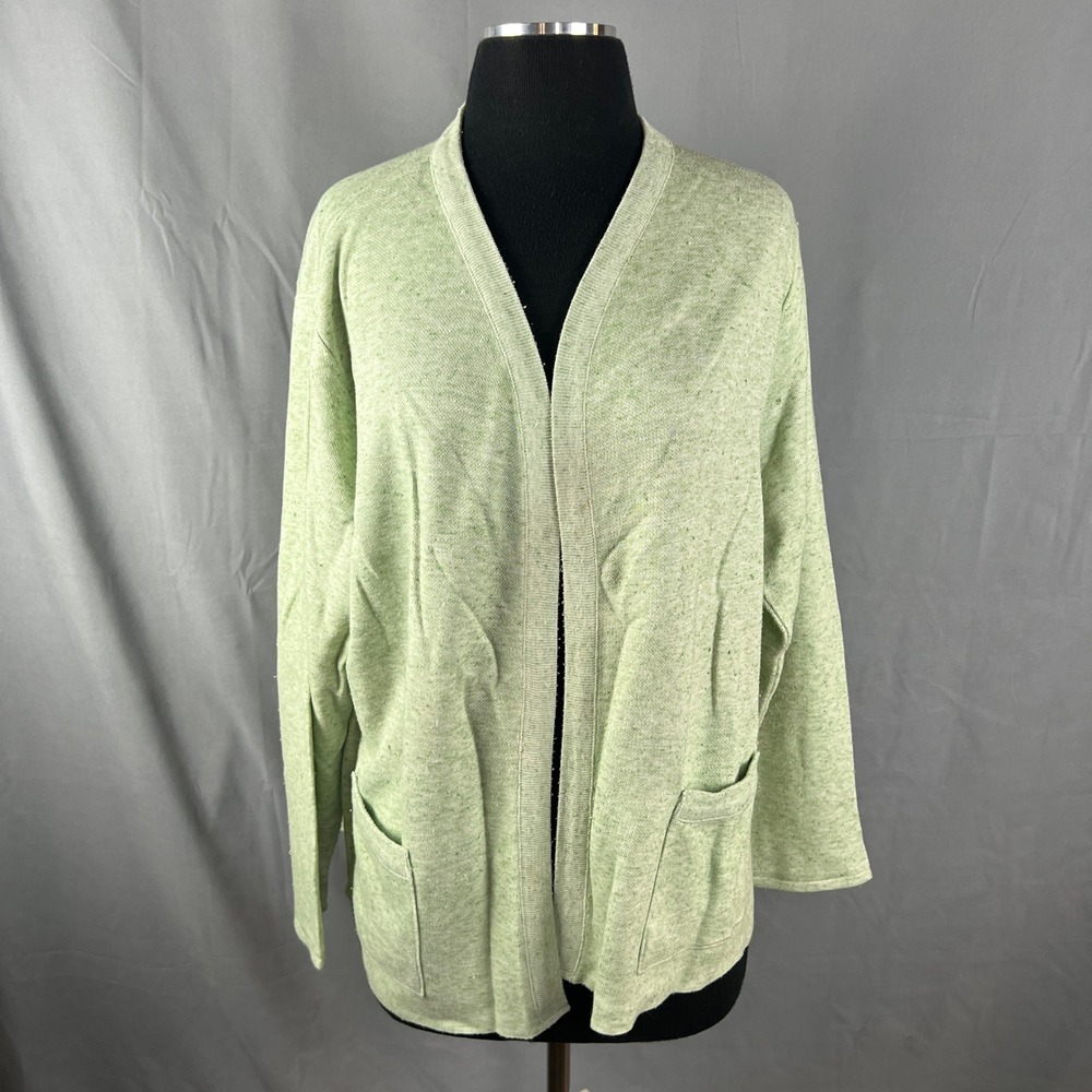 Vintage Cardigan Sweater Womens XL Green Textured Knit Open Front Patch Pocket